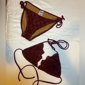 MOSSIMO, Target Swim Maroon Lace String Tie Bikini Set, Size Small